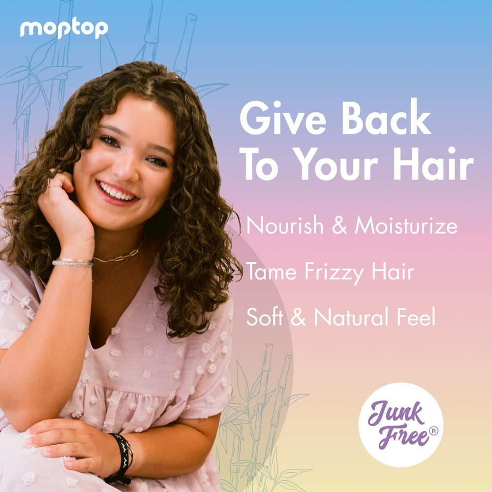 MopTop leave-in conditioner dispensing bottle ready for even distribution.
