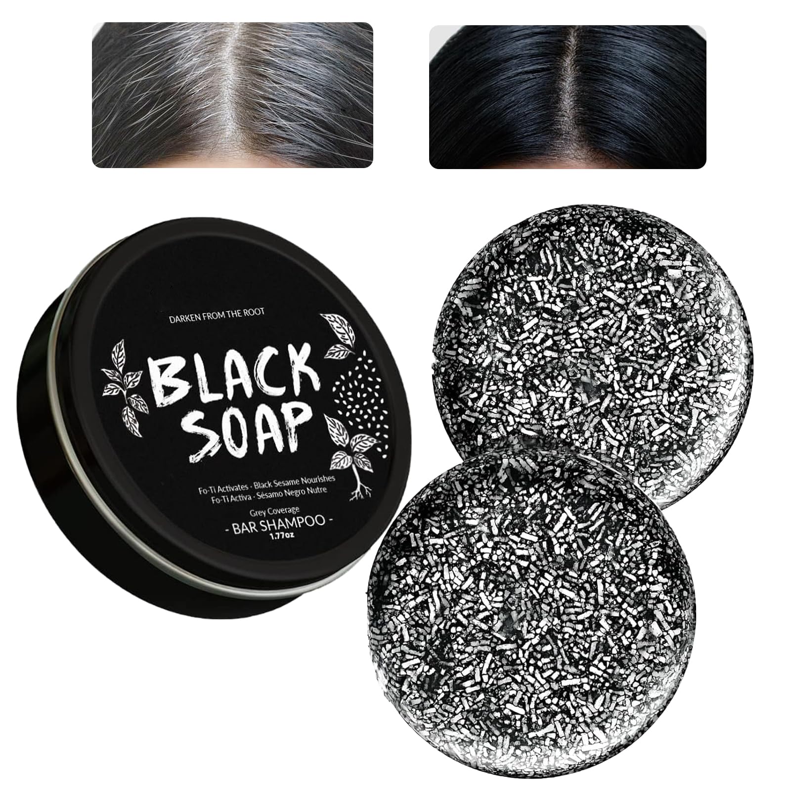 MoraZoge gray hair reverse bar soap pack nourishes scalp and deep cleans.
