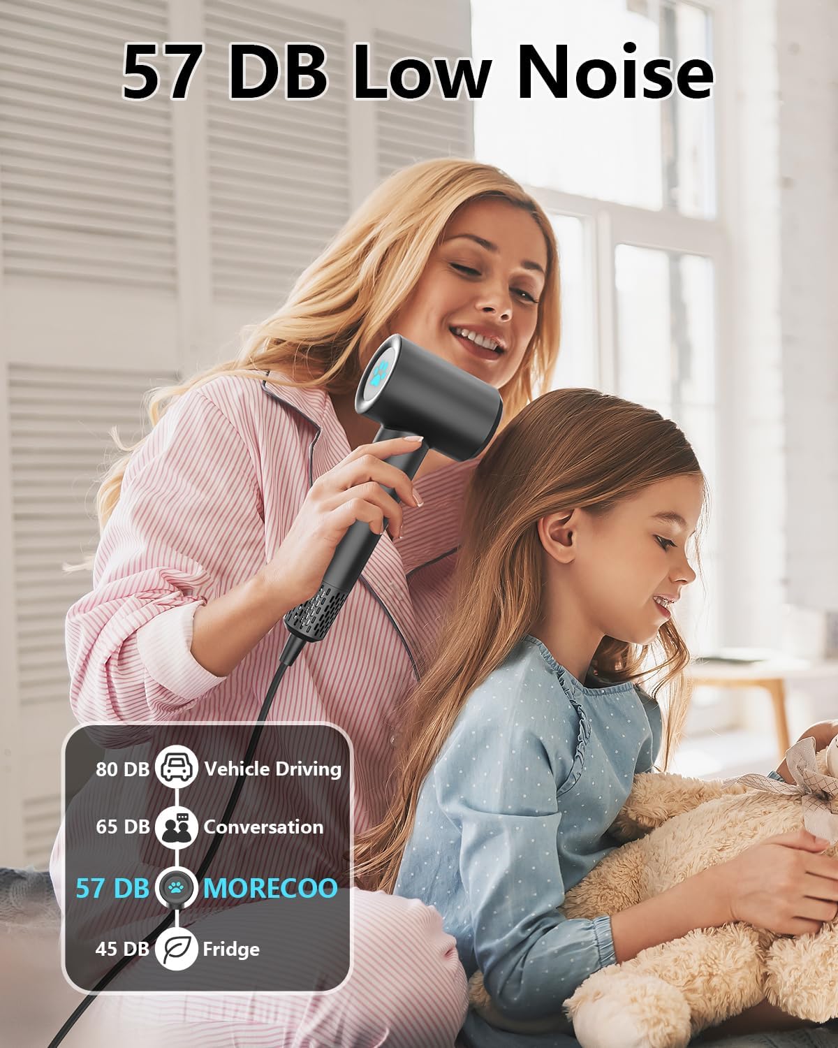 Morecoo Hair Dryer memory function preserves your preferred settings.