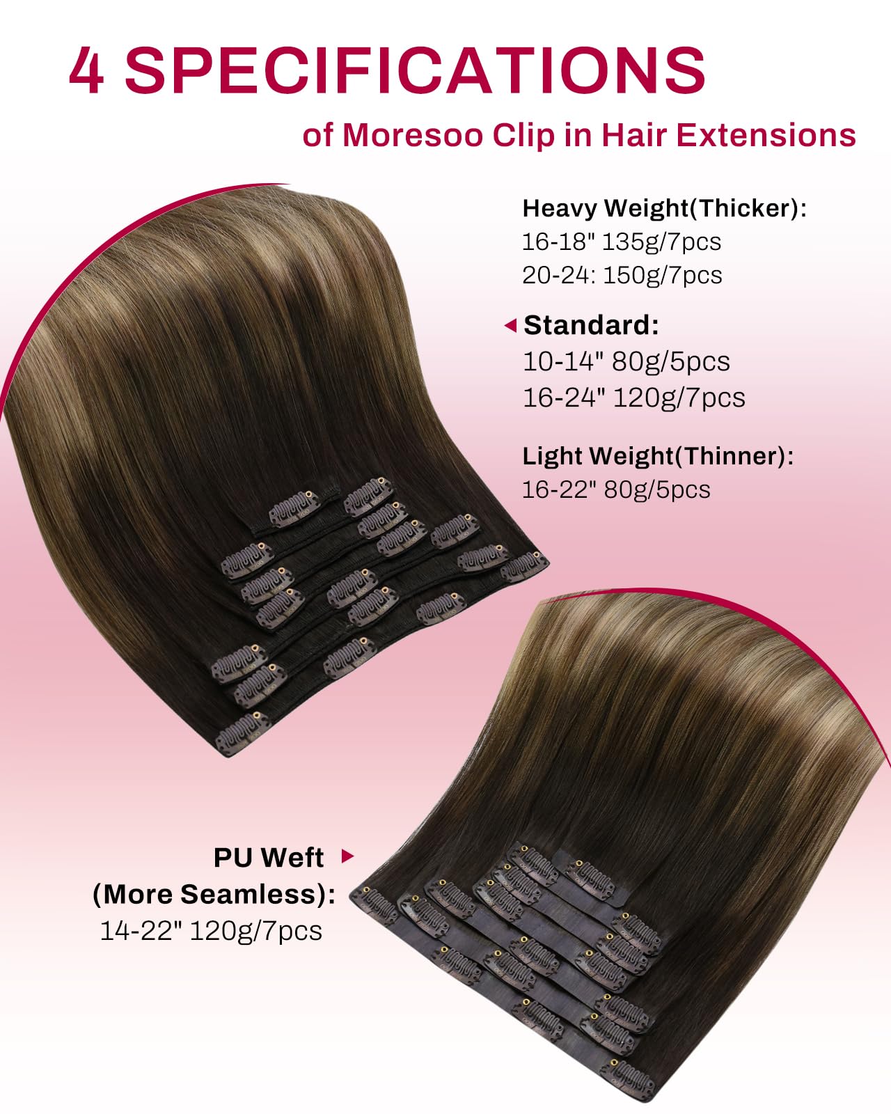 Moresoo clip-in extensions quick 5-minute application for fast styling.