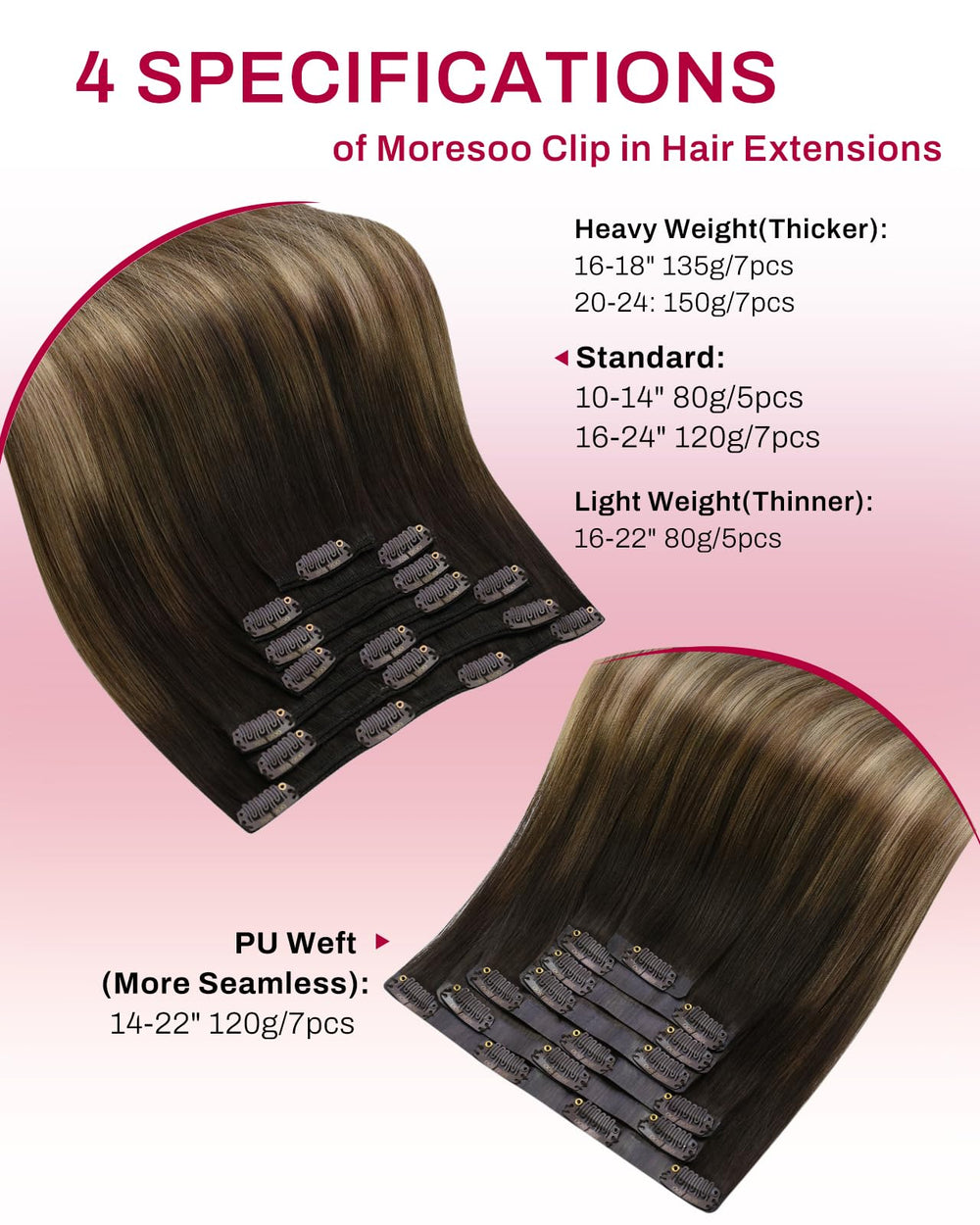 Moresoo clip-in extensions quick 5-minute application for fast styling.