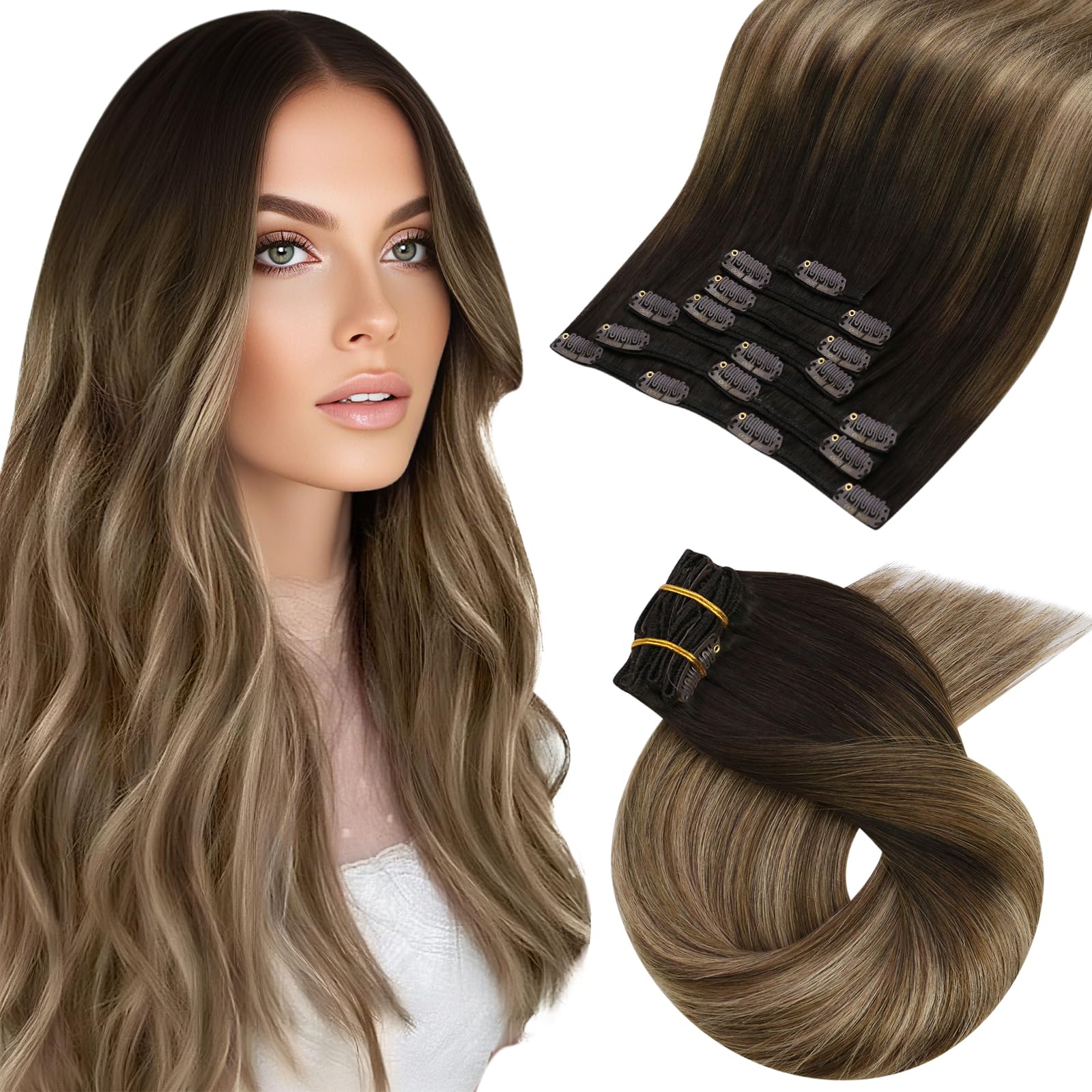 Moresoo clip-in extensions with Real Remy hair for instant volume and natural blend.