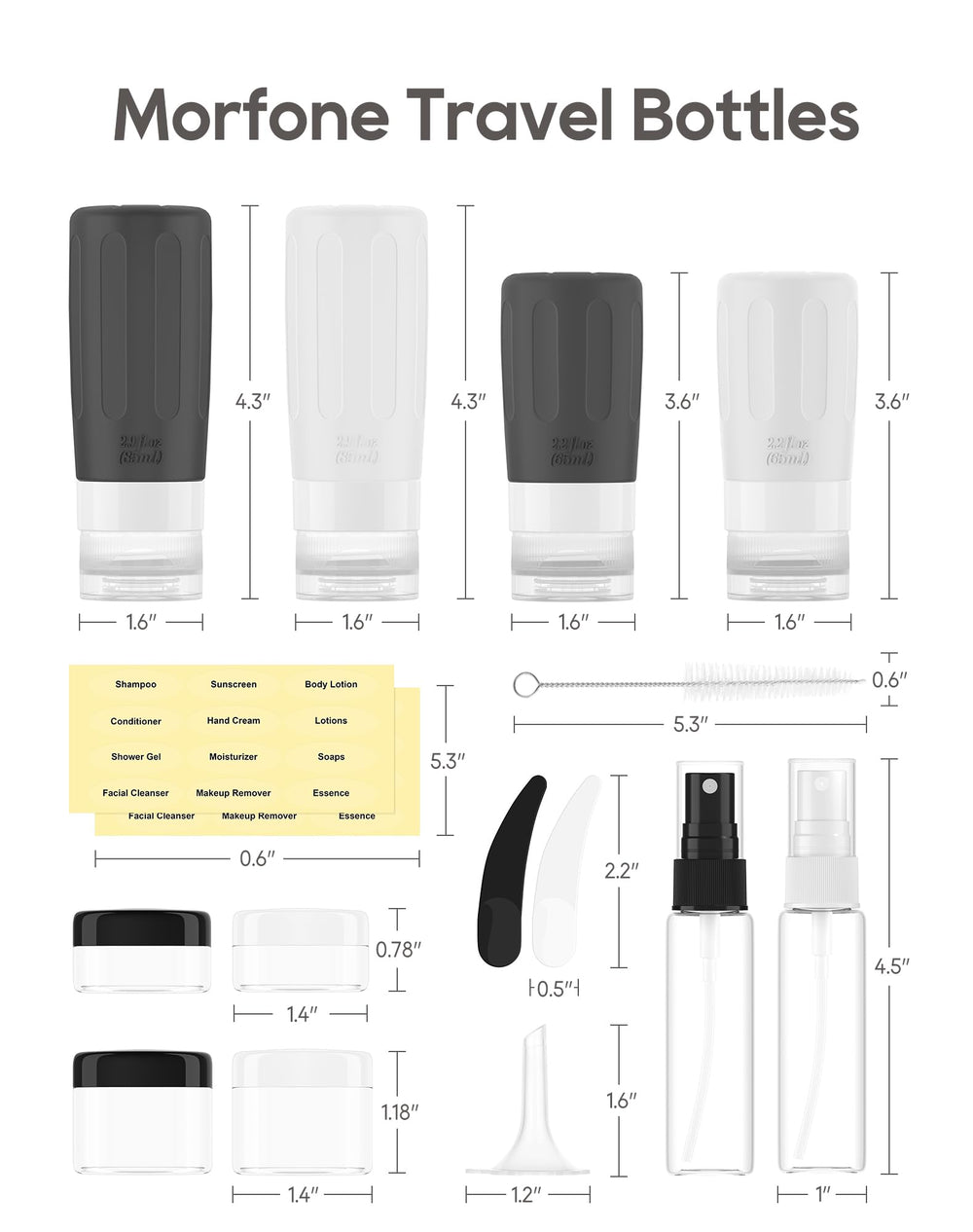 Morfone travel accessories zip bag keeps bottles, jars, and labels neatly organized.