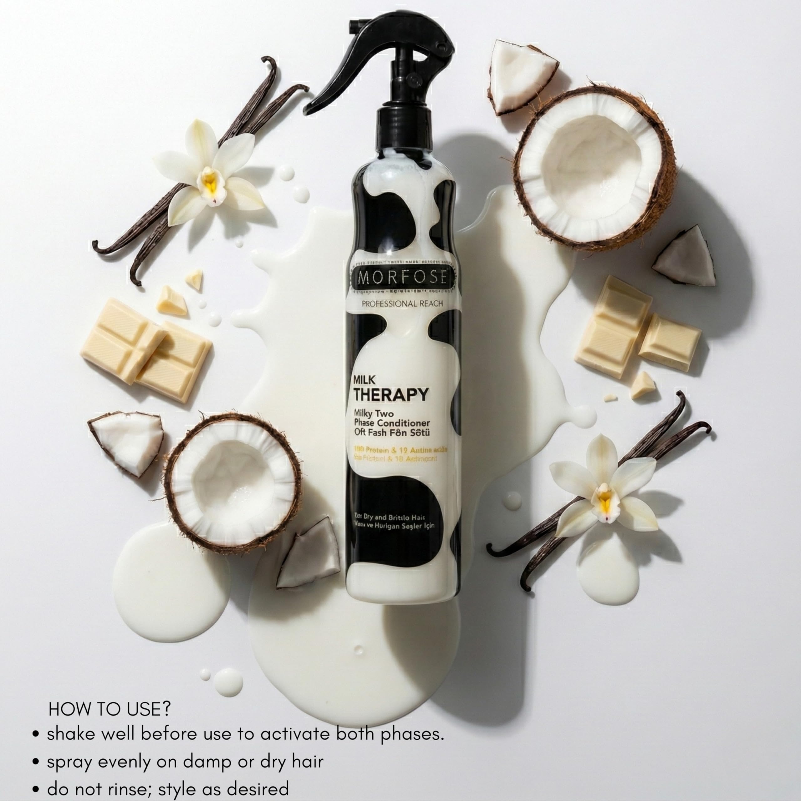Morfose Milk Therapy damp-hair-application shows quick no rinse usage