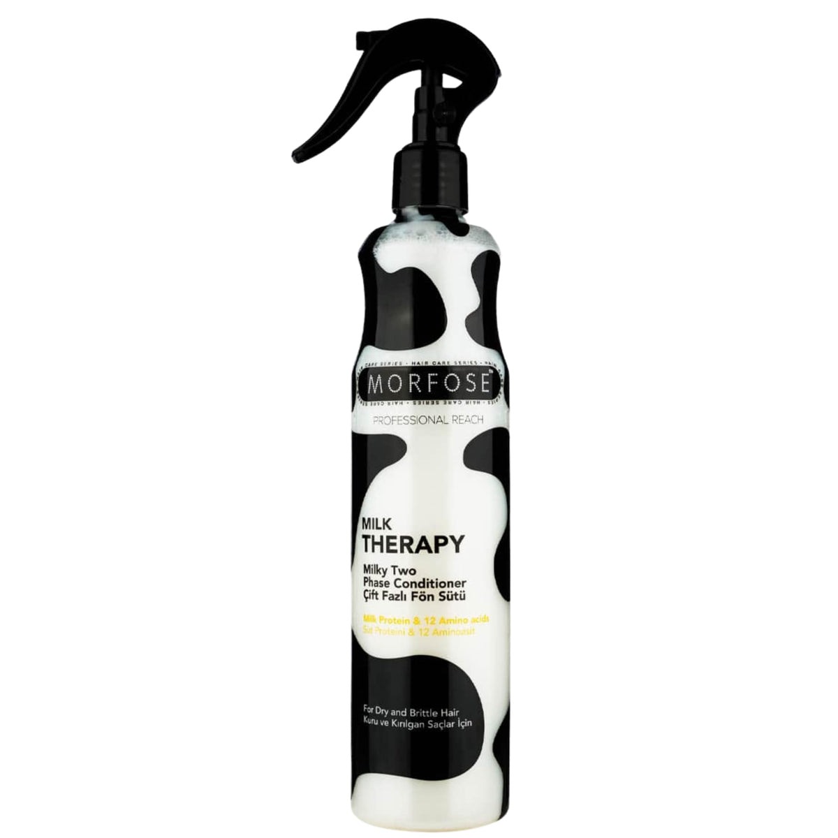 Morfose Milk Therapy dual-phase bottle ready to nourish dry hair with milk protein