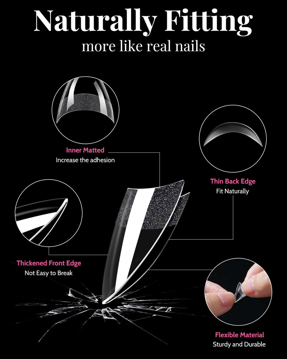 MORGLES half-cover square nails highlight secure fit reducing lift during daily tasks.