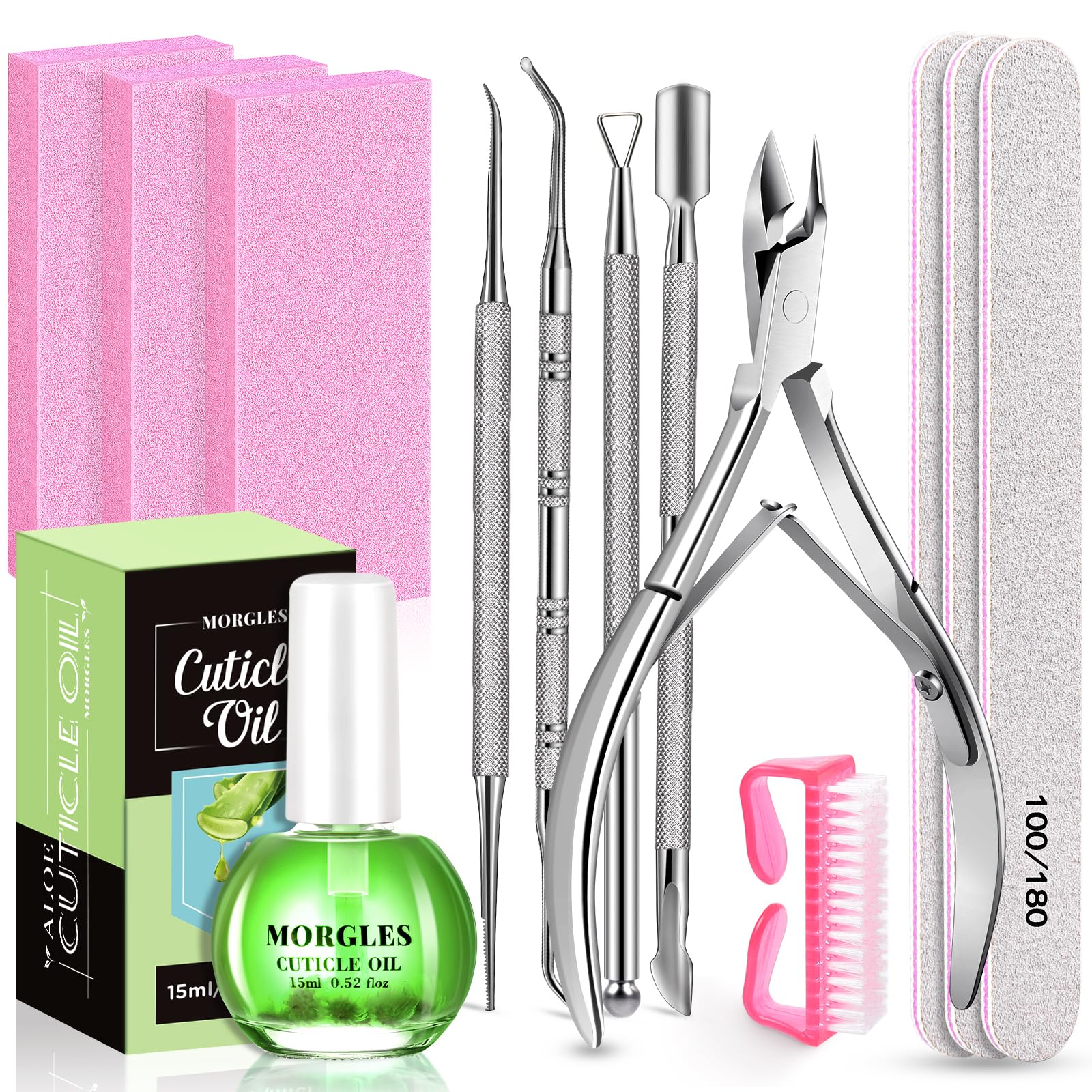MORGLES Nail Prep Kit aloe-oil bottle for cuticle moisture and nail nourishment.