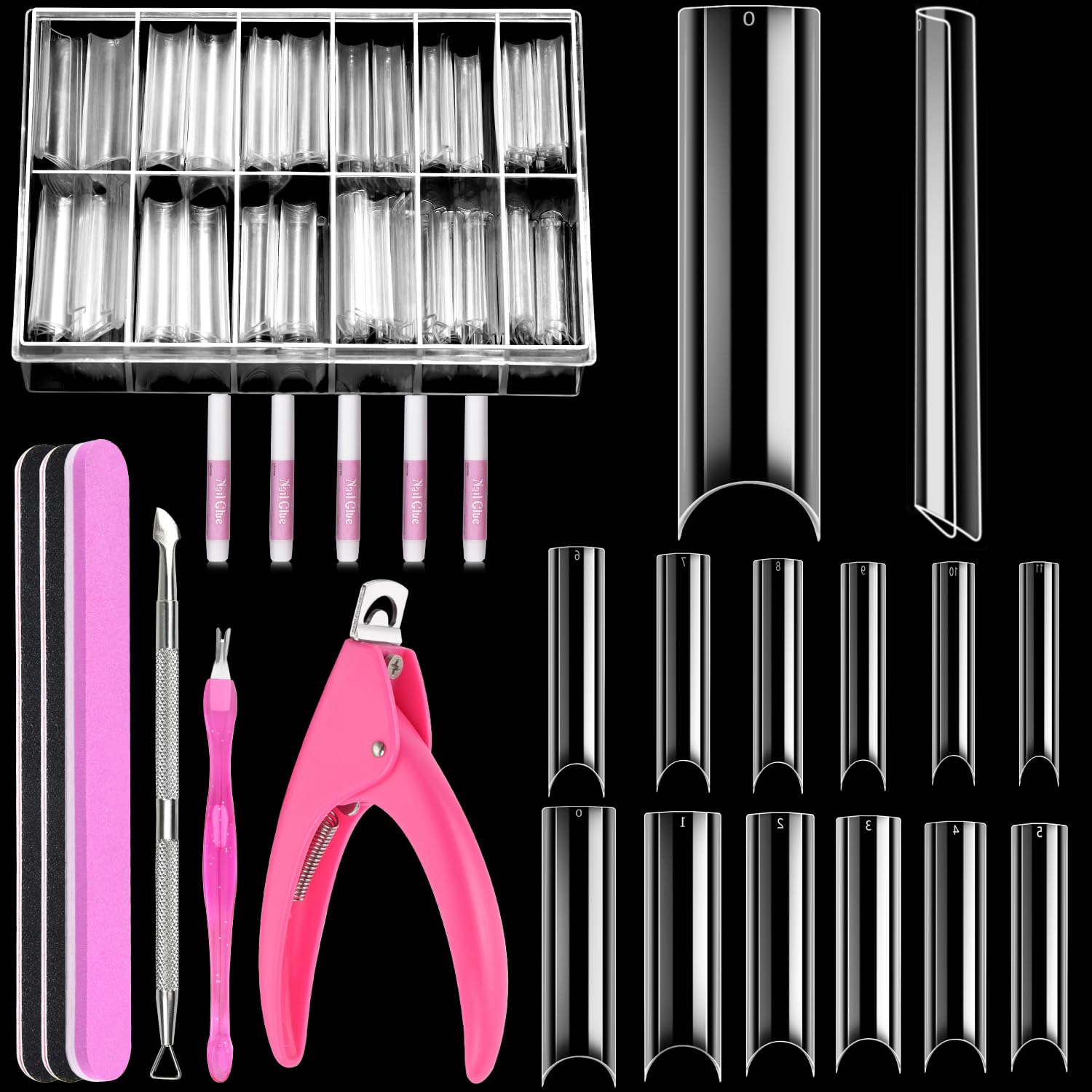 MORGLES clear tapered square nail tips box open for at-home acrylic projects.
