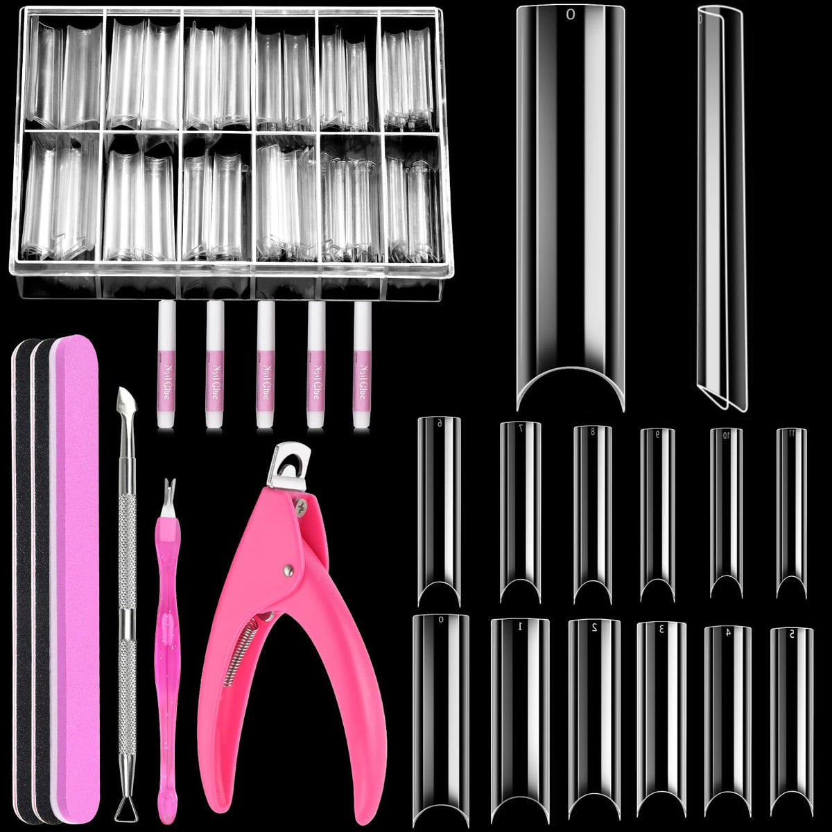 MORGLES clear tapered square nail tips box open for at-home acrylic projects.