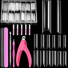 MORGLES clear tapered square nail tips box open for at-home acrylic projects.