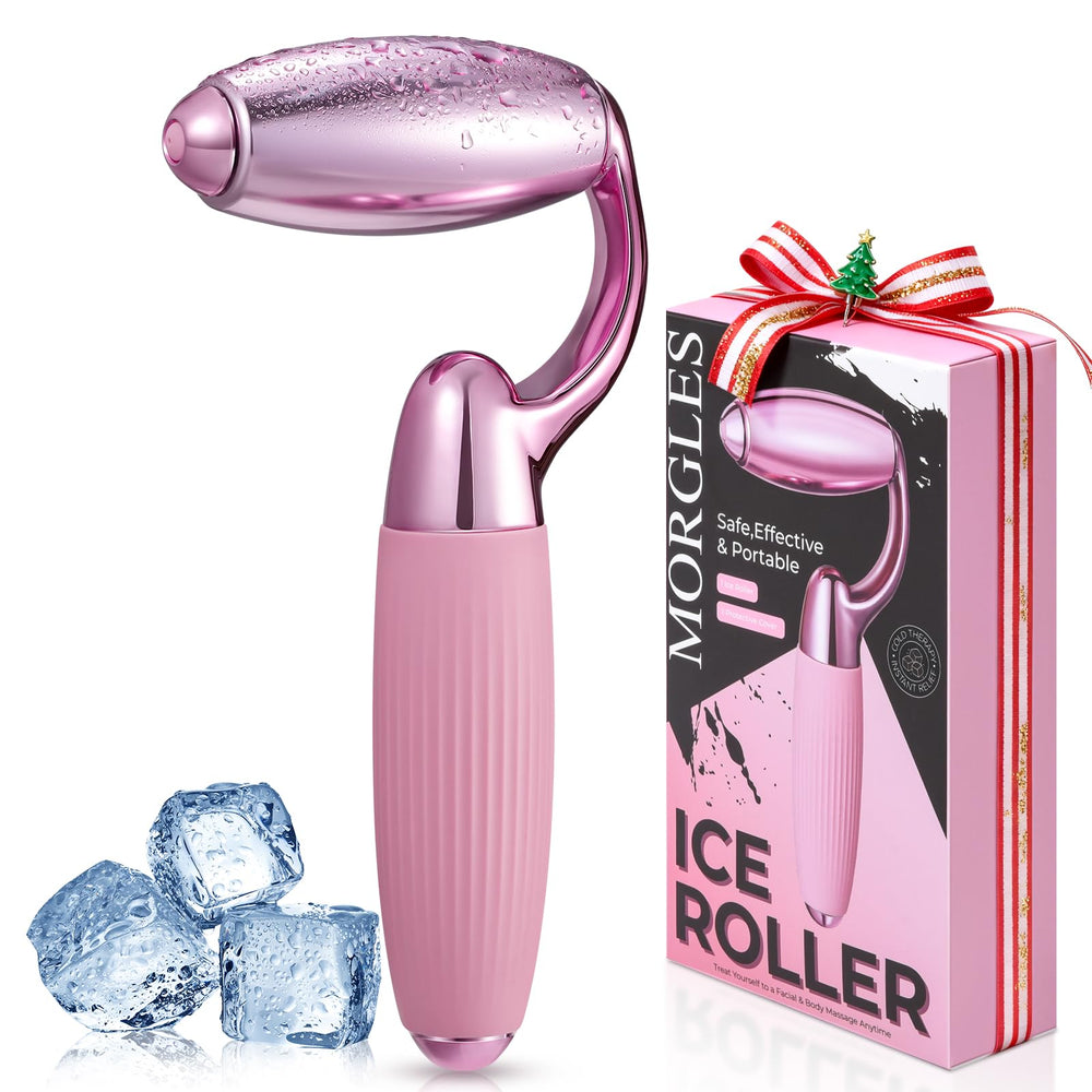 MORGLES Ice Roller face-roller with pink finish for daily de-puffing and skincare.