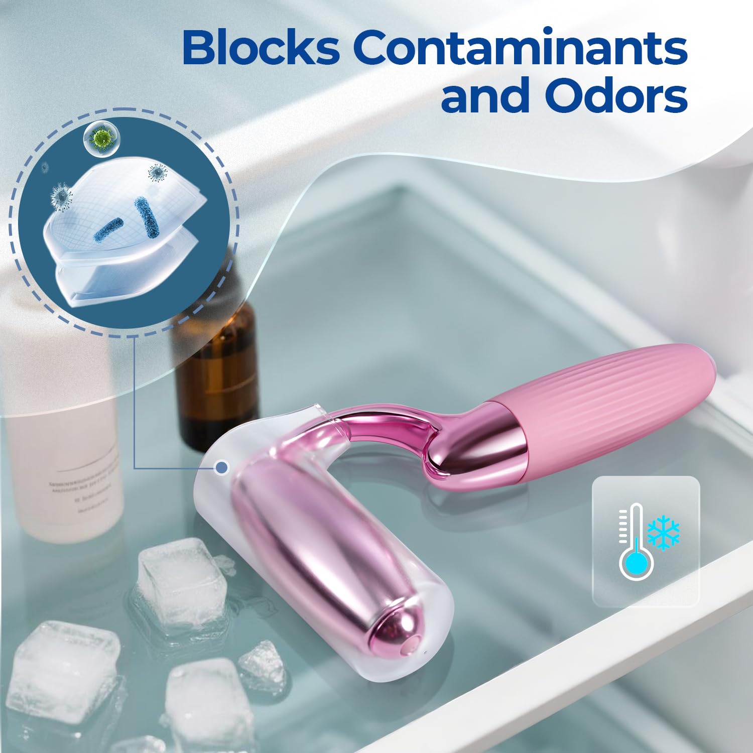 MORGLES Ice Roller stored in fridge for soothing post-workout or morning de-puff routines.