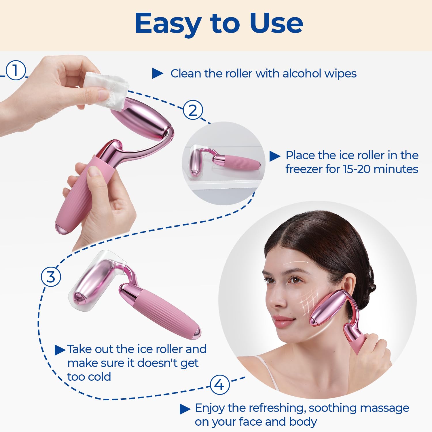 MORGLES Ice Roller glides smoothly across skin for comfortable use on face, neck, or eyes.
