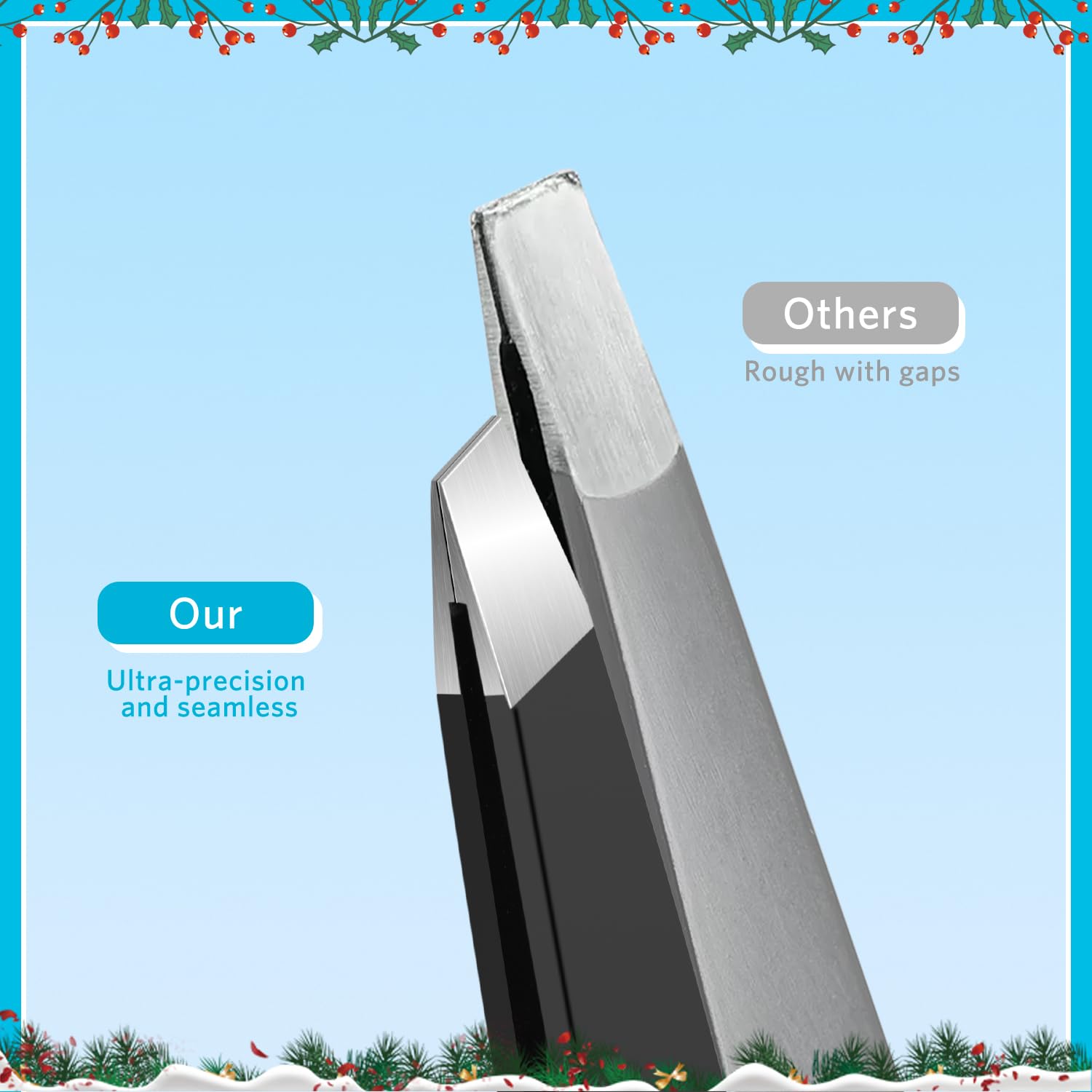 MORGLES precision tweezers with aligned tips for accurate trimming.