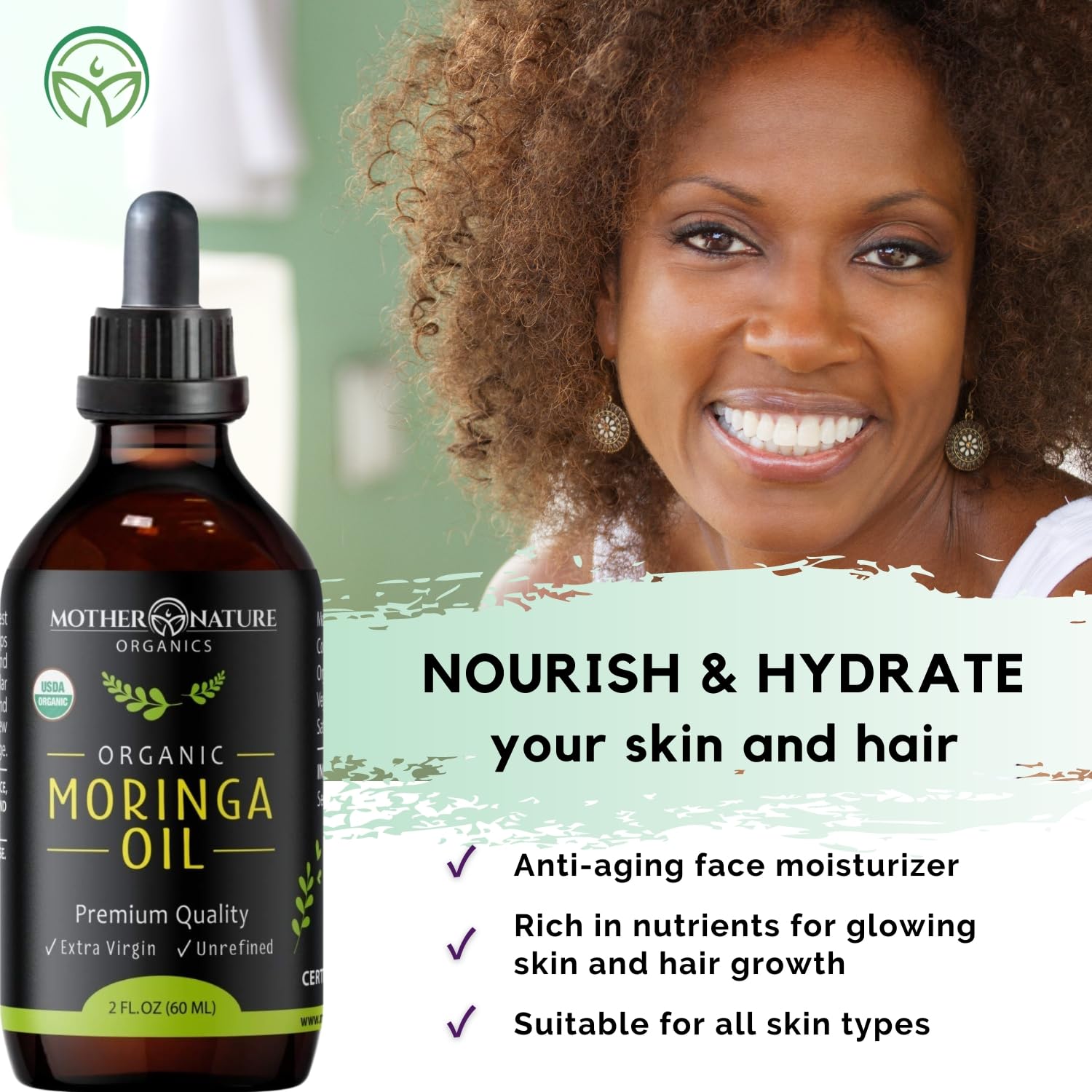 Moringa Oil hair scalp nourishment showing moisture and shine