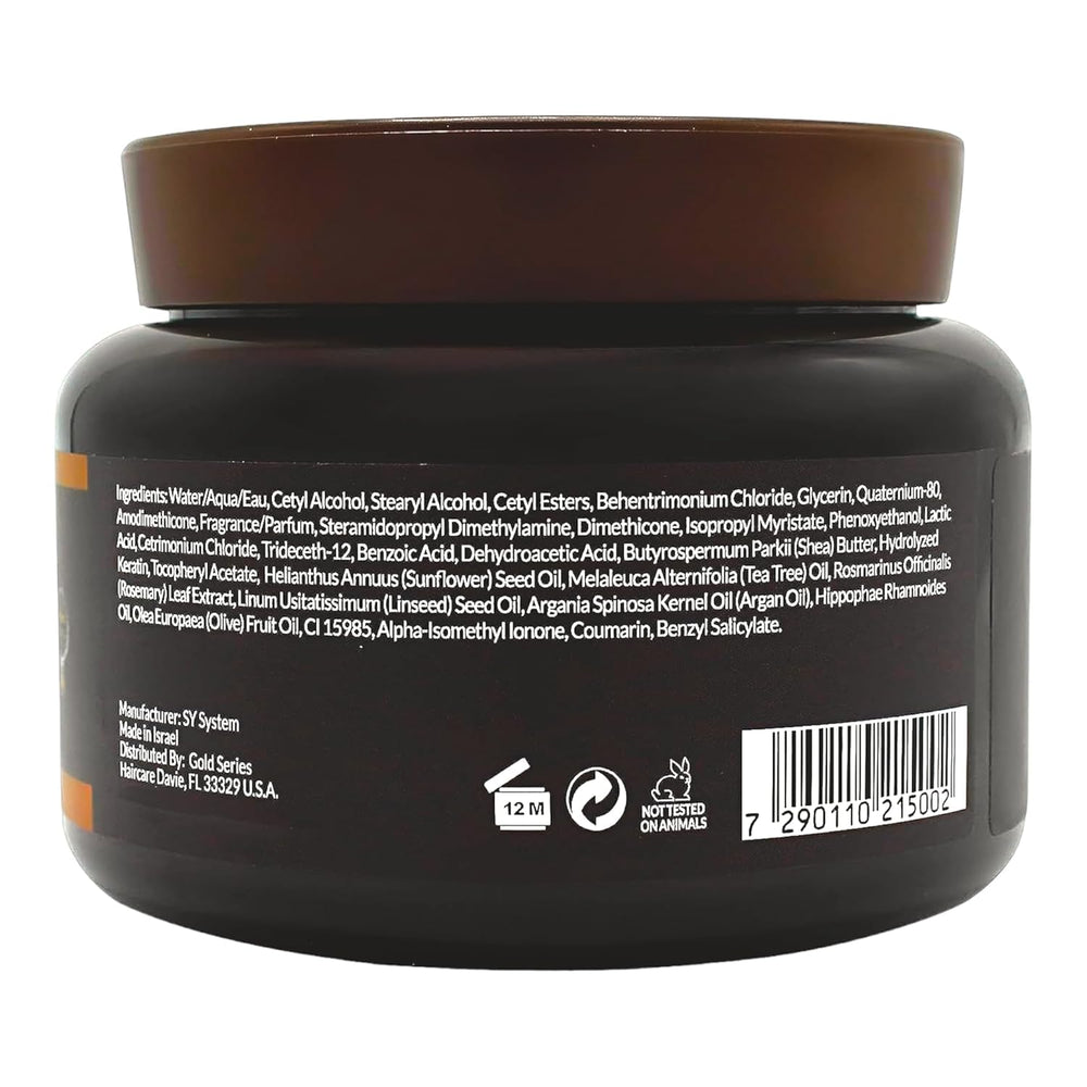 Moroccan Gold Series Argan Oil Hair Mask application closeup highlights smoothing and manageability.