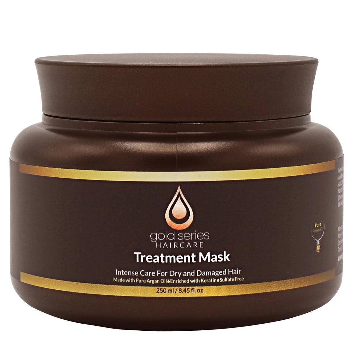 Moroccan Gold Series gold-series-treatment-mask-jar-close-up showcasing argan oil hydration for dry hair.