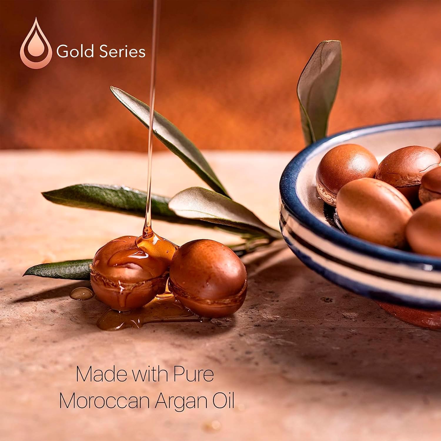Moroccan Gold Series sulfate-free-label close-up reinforces clean ingredient policy.