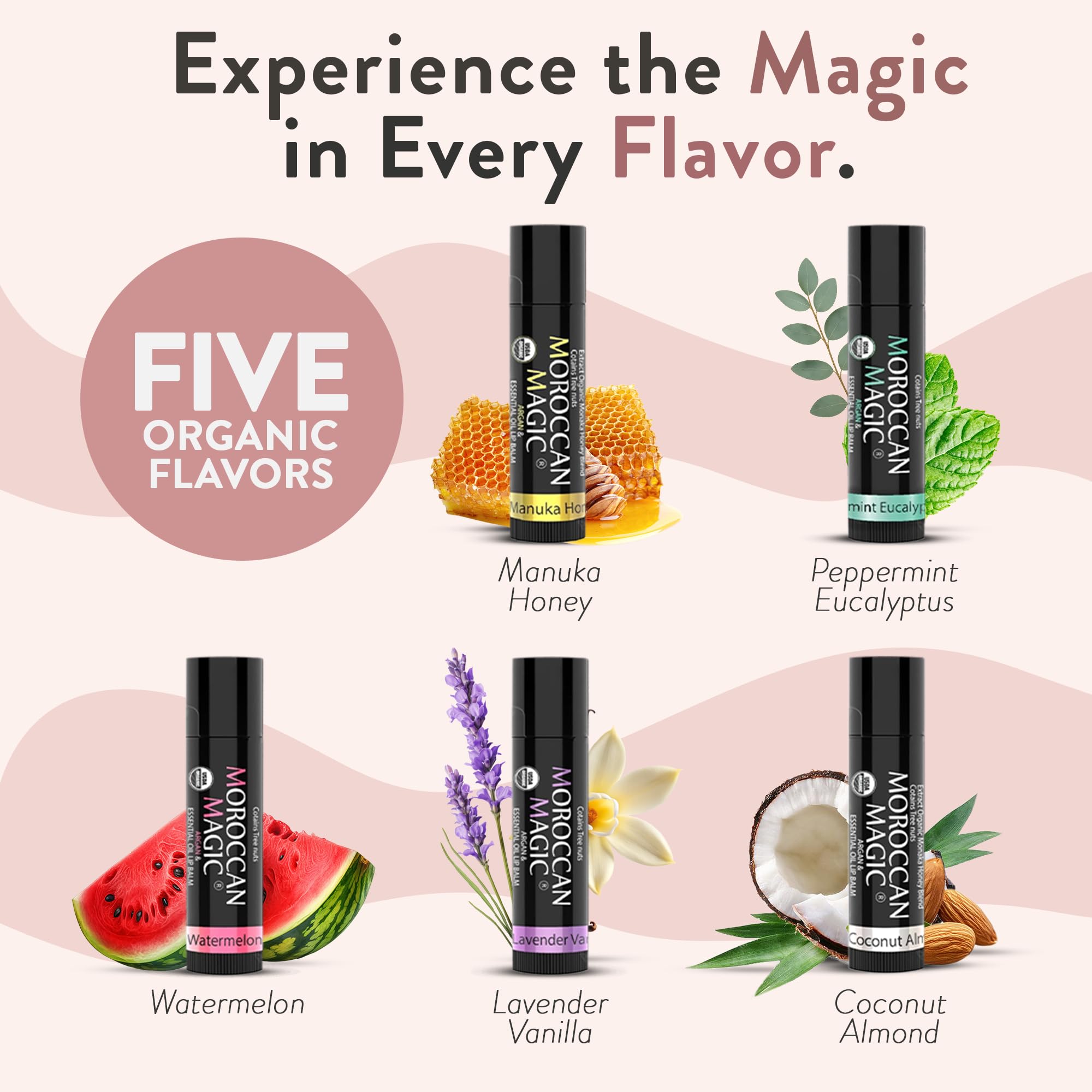 Moroccan Magic lip balm variety pack coconut almond delivers long-lasting moisture and tropical scent