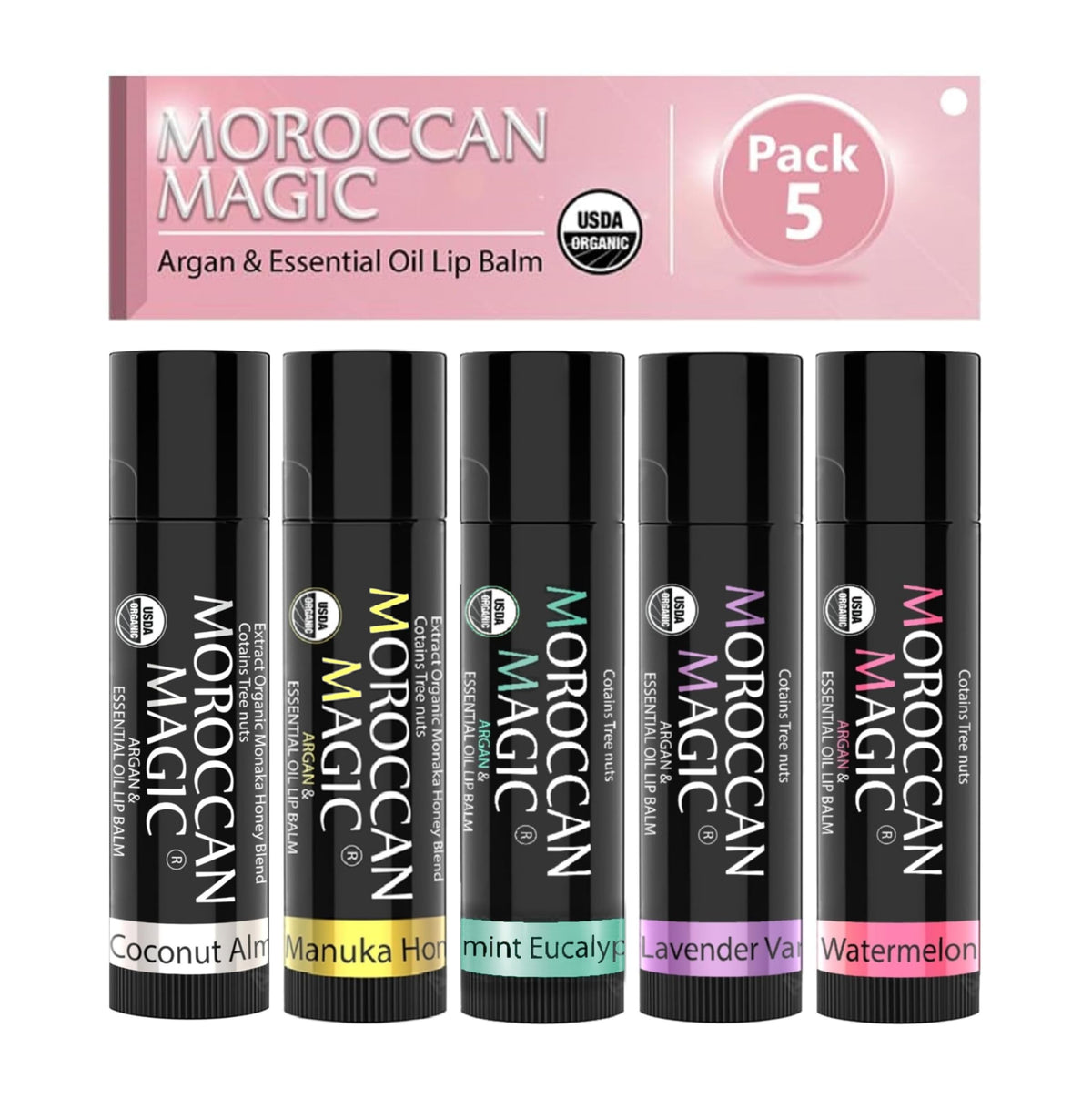 Moroccan Magic lip balm variety pack rose with ultra-nourishing hydration for soft lips
