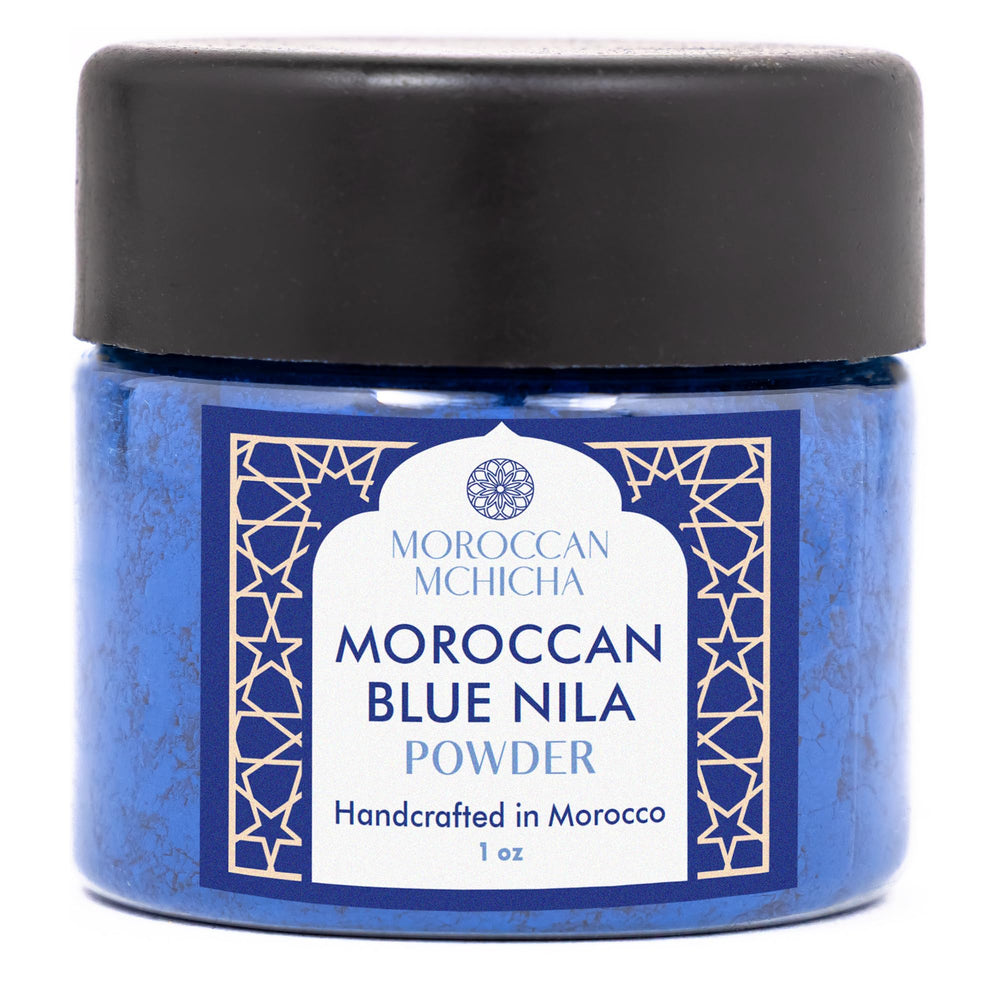 Moroccan Mchicha nila-powder in a bowl for a calming facial mask