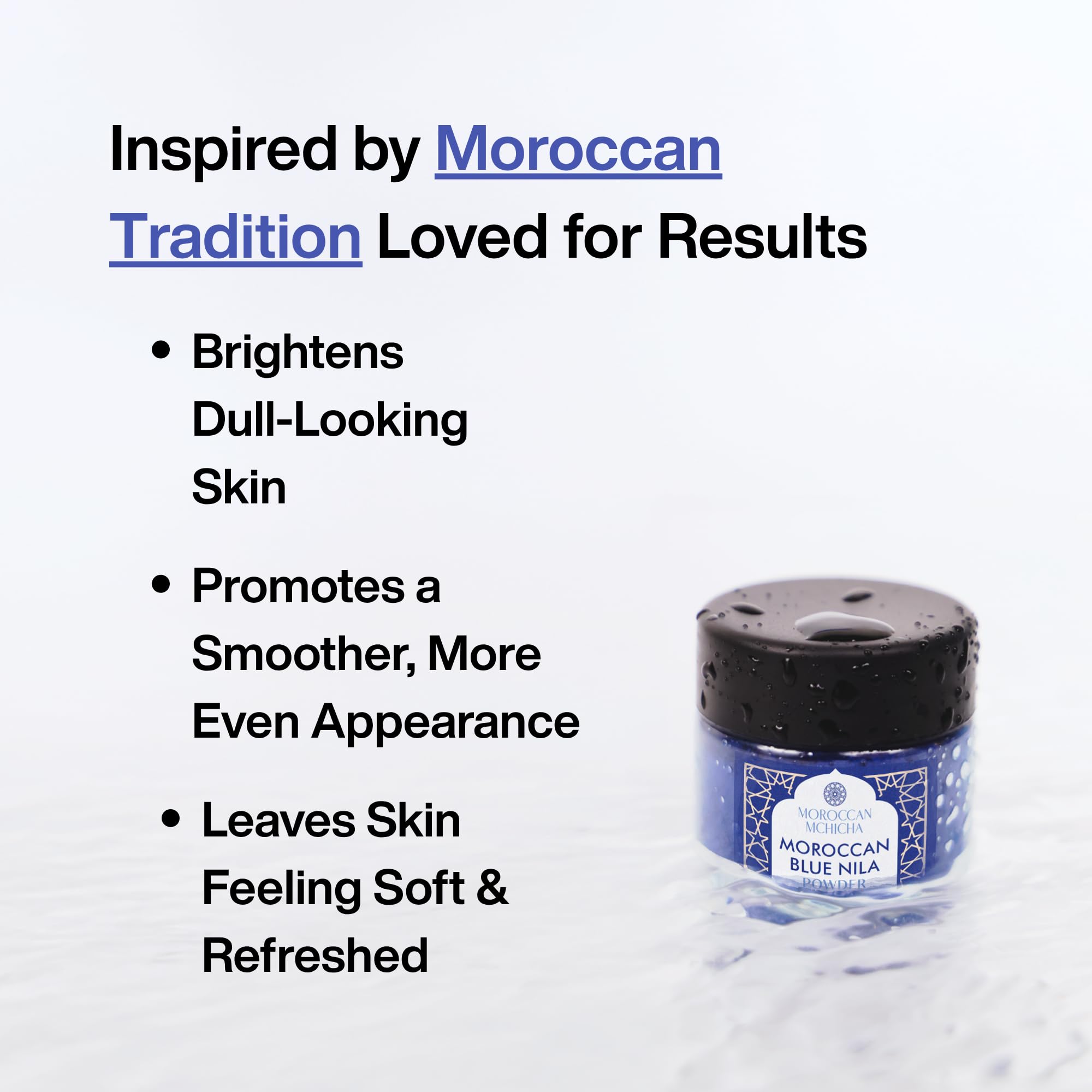 Moroccan Mchicha nila powder packaging presents premium natural skincare