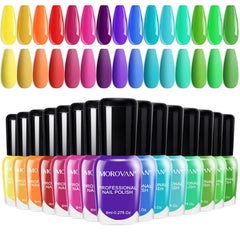 Morovan 15-bright-colors nail-polish-set front-view with glossy finish