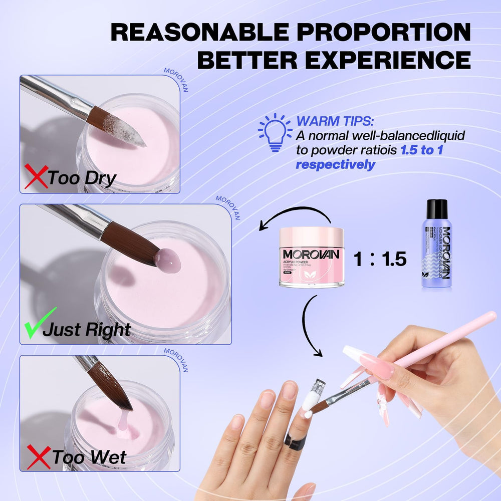 Morovan acrylic nail liquid bubble-free application supports strong adhesion with minimal lift.