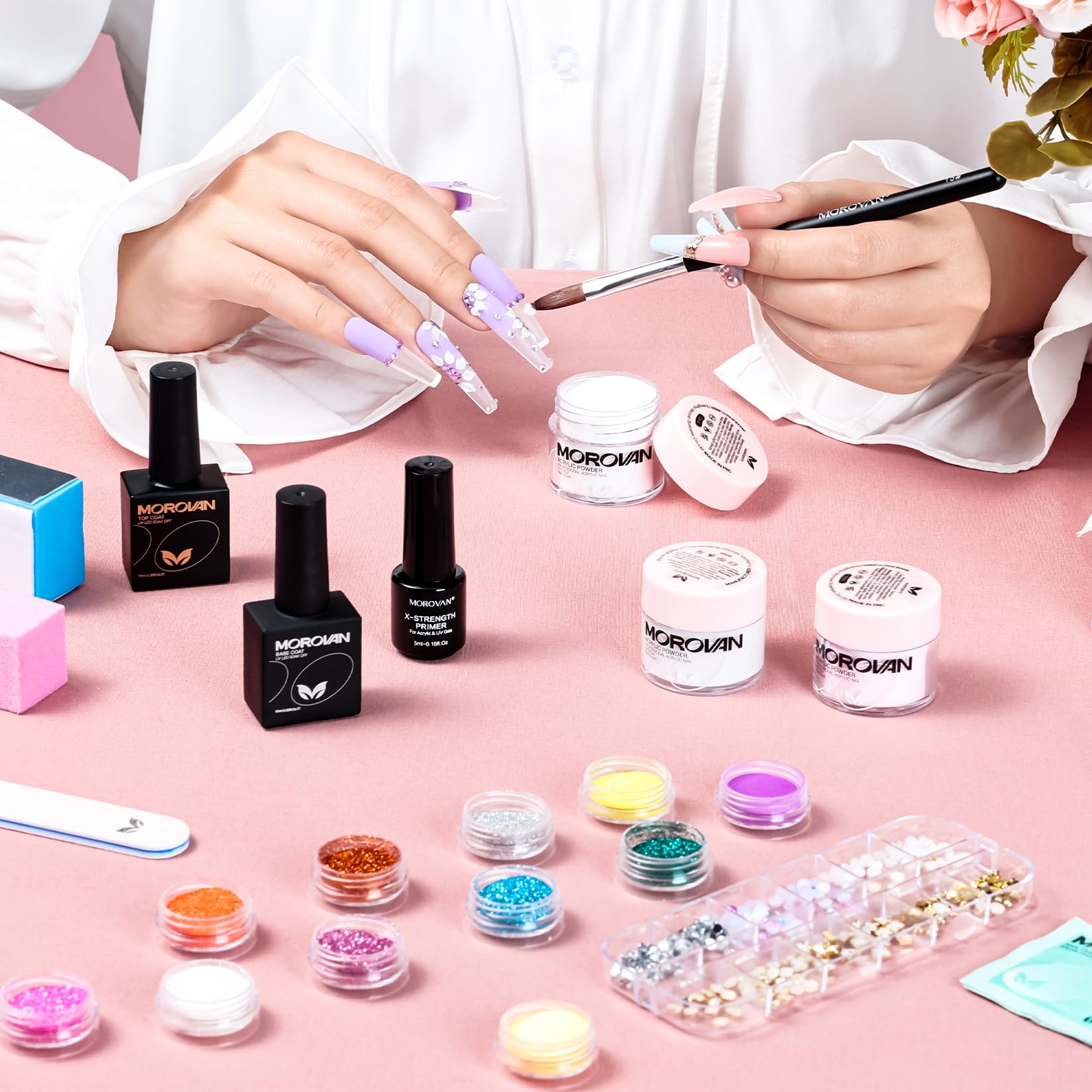 Morovan beginner-friendly nail-art tools laid out for easy at-home practice.