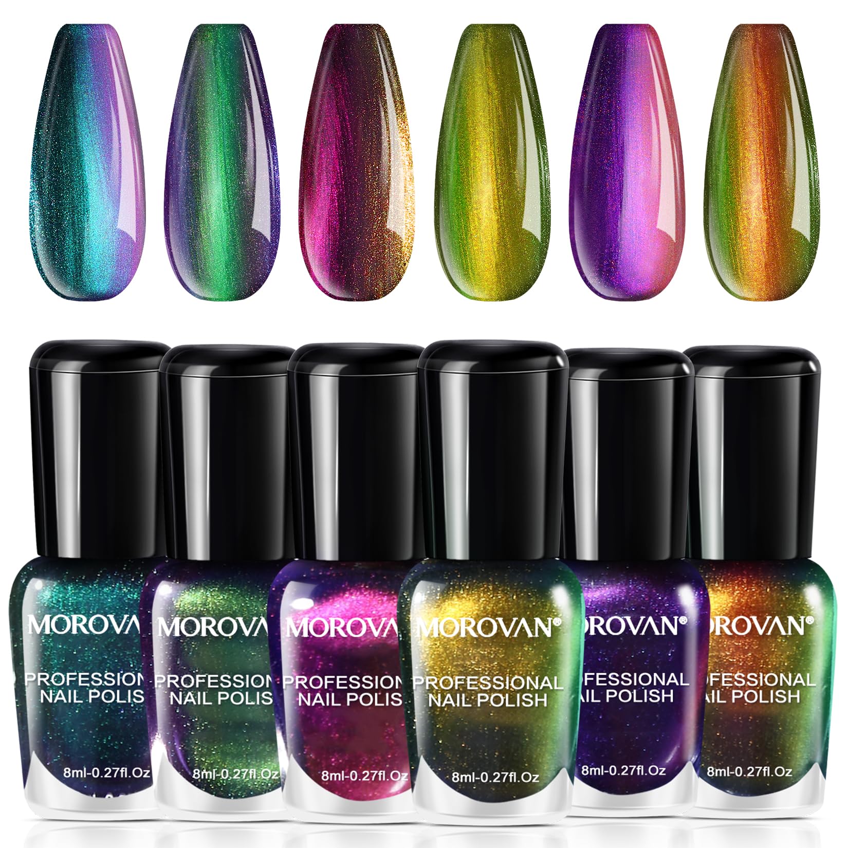 Morovan fingernail polish set – six chrome shades for bold shimmer looks.