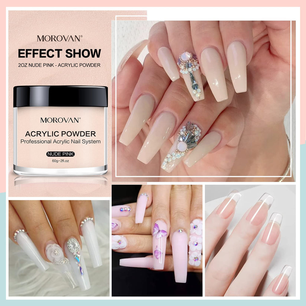 Morovan French nail art with powder displaying crisp lines and design potential