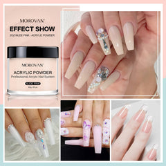 Morovan French nail art with powder displaying crisp lines and design potential