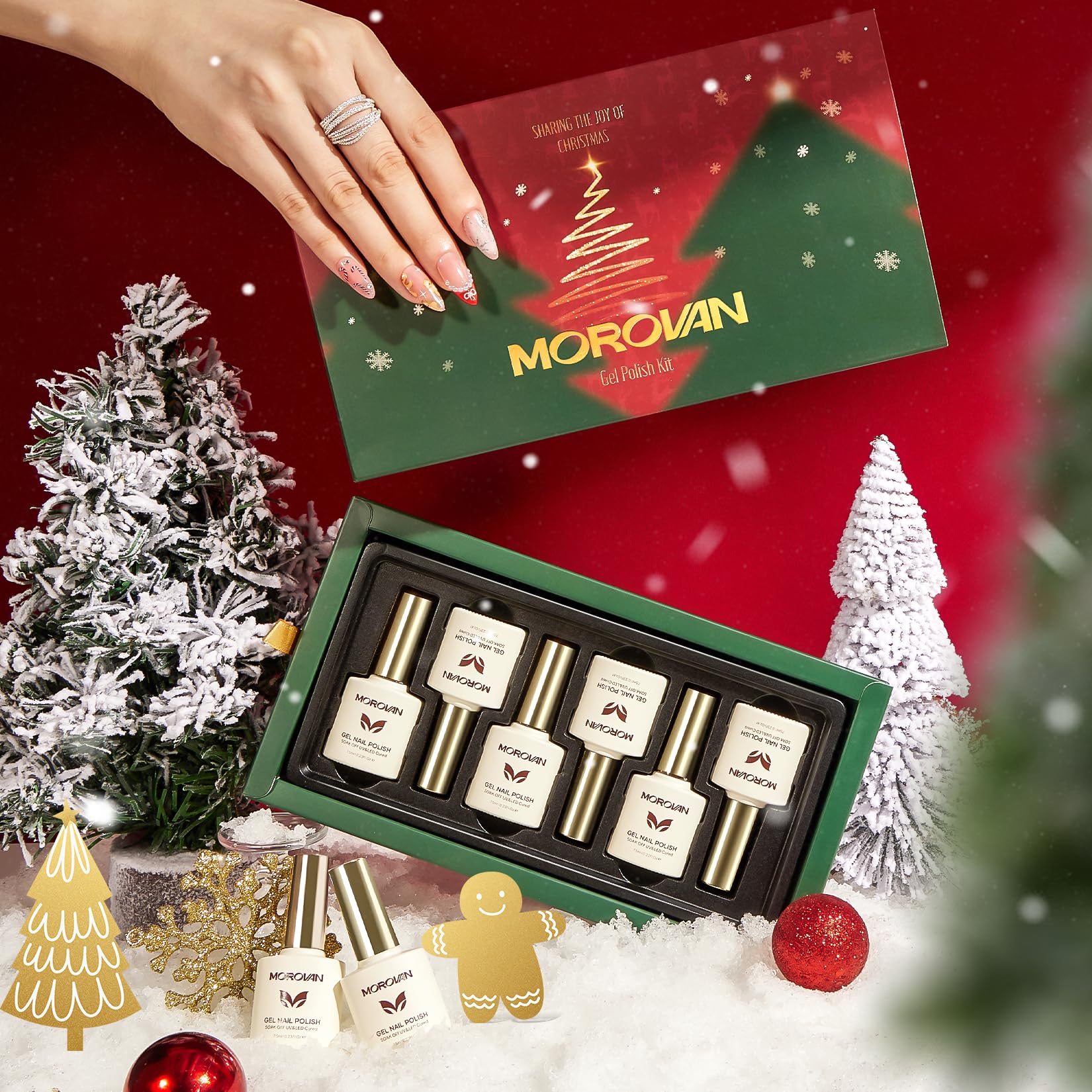 Morovan gel nail polish gold-silver bottle offers luxe holiday accents