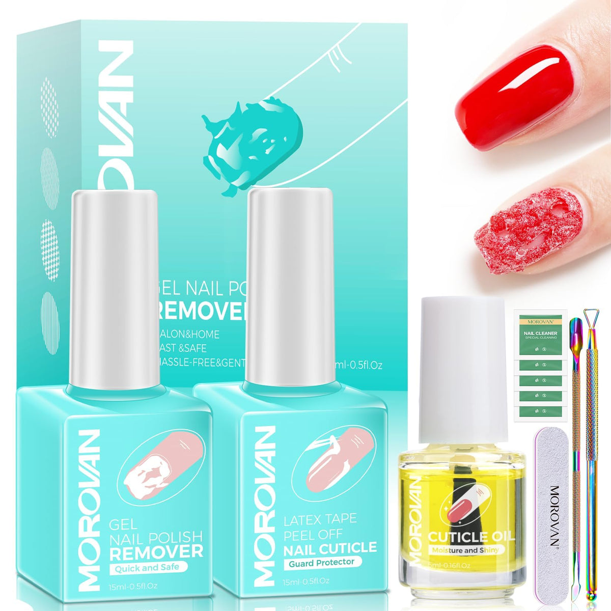 Morovan gel nail polish remover kit front view for quick at-home removal