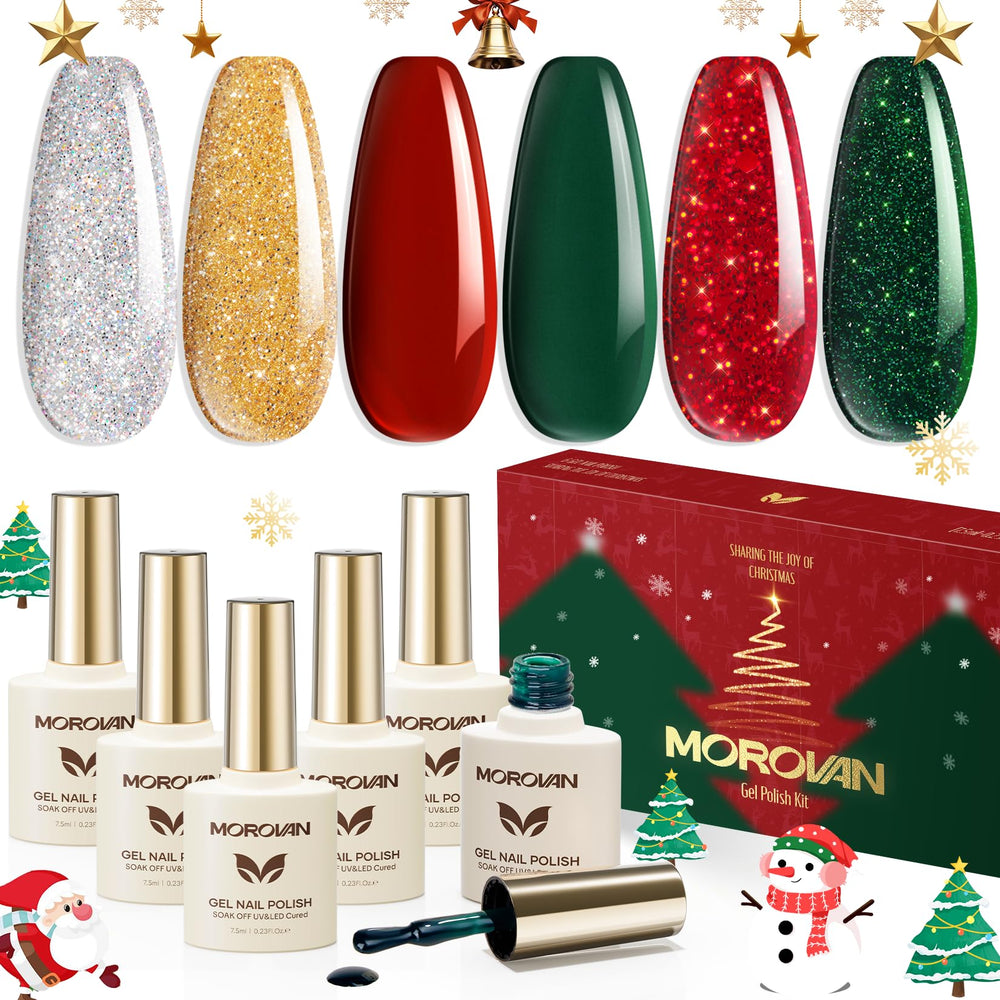 Morovan gel nail polish set bottles display six festive colors for at-home salon-quality nails