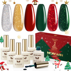 Morovan gel nail polish set bottles display six festive colors for at-home salon-quality nails