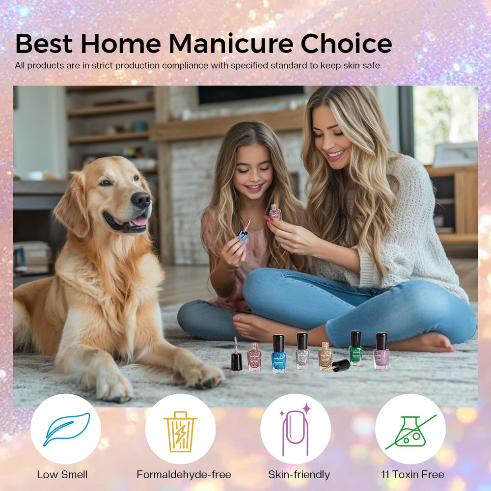 Morovan Glitter Nail Polish Set no-lamp drying and safe, fast-drying formula for home use.
