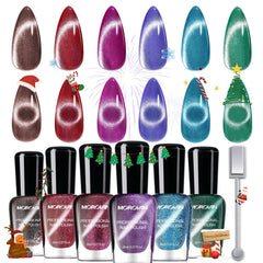 Morovan magnetic nail polish set cat eye design on nails for easy glamour.
