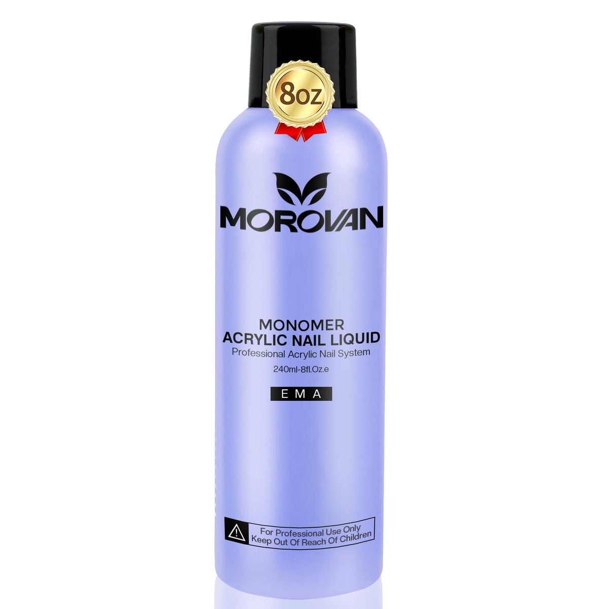 Morovan monomer nail liquid 8oz bottle offers reliable acrylic system for smooth extensions.