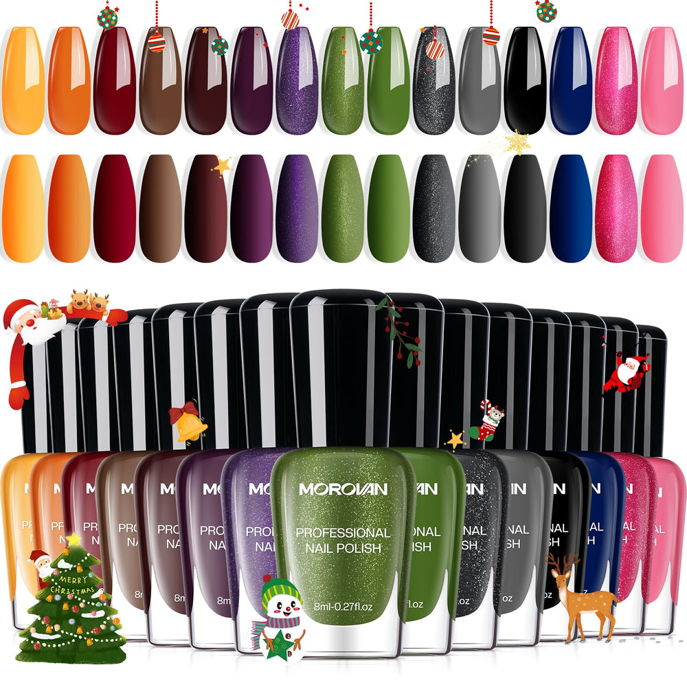 Morovan nail-polish-set-glitter-green offers vivid sparkle for festive nails with quick-dry results.