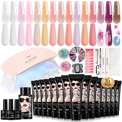 Morovan poly gel nail kit with 15 colors for at-home nail art creativity.