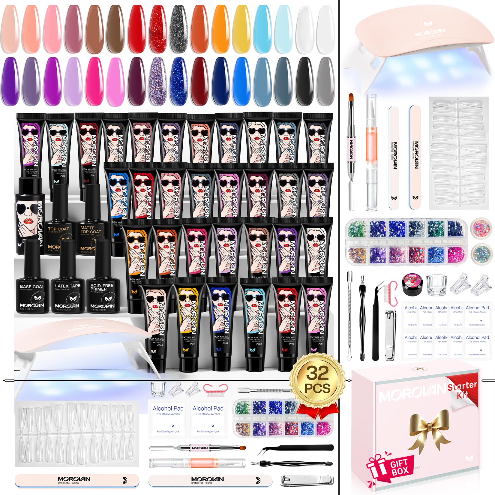 Morovan poly gel nail kit color swatches showcase vibrant shades for every season.