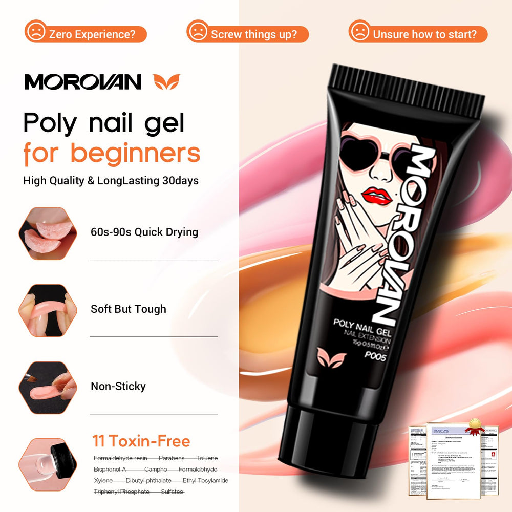 Morovan poly gel nail kit slip solution for smooth application and removal.