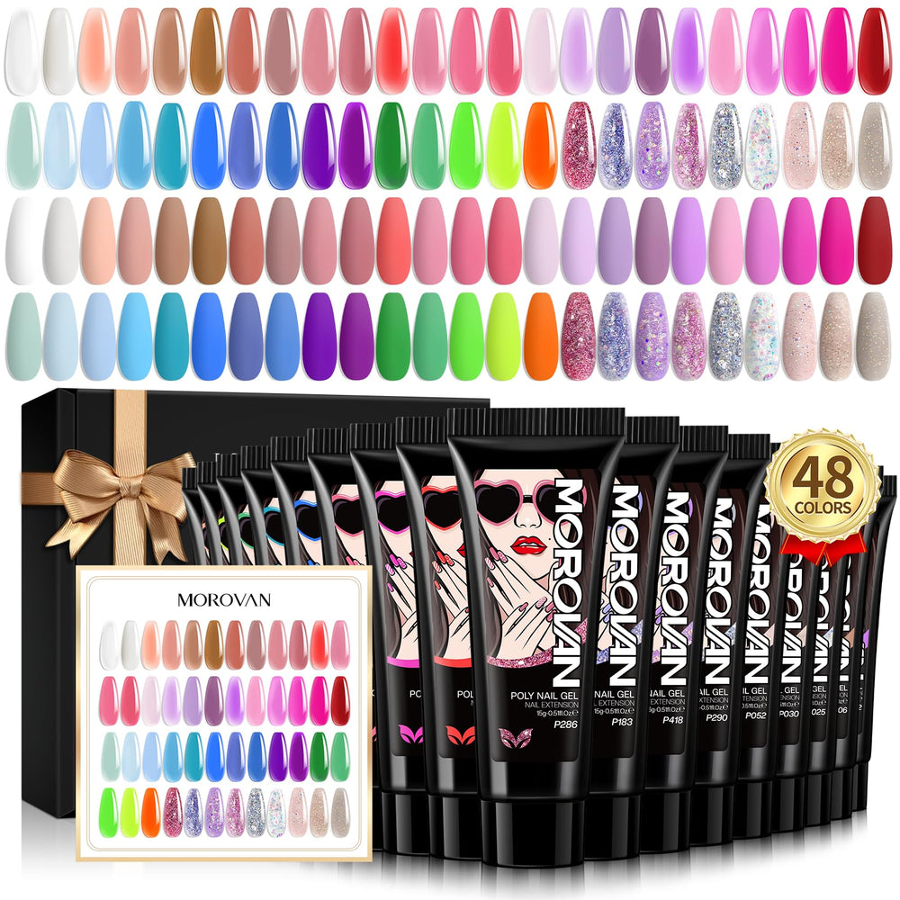 Morovan Poly Gel Nail Set offers 48 color shades for versatile nail art options.