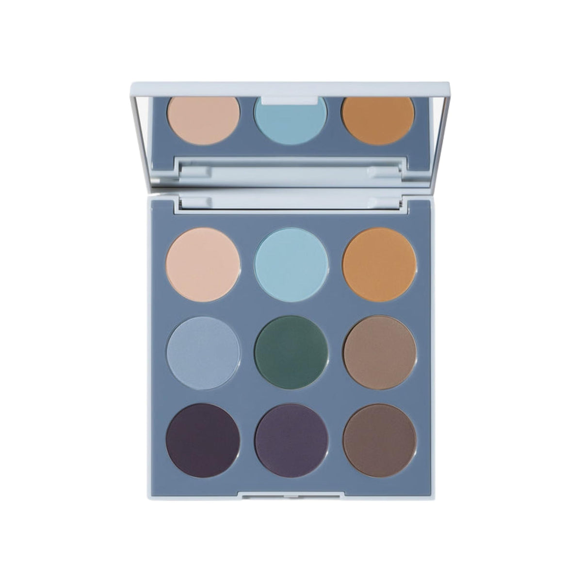 Morphe 9C Matte Essentials palette open, showcasing versatile cool-toned mattes for versatile eye looks.