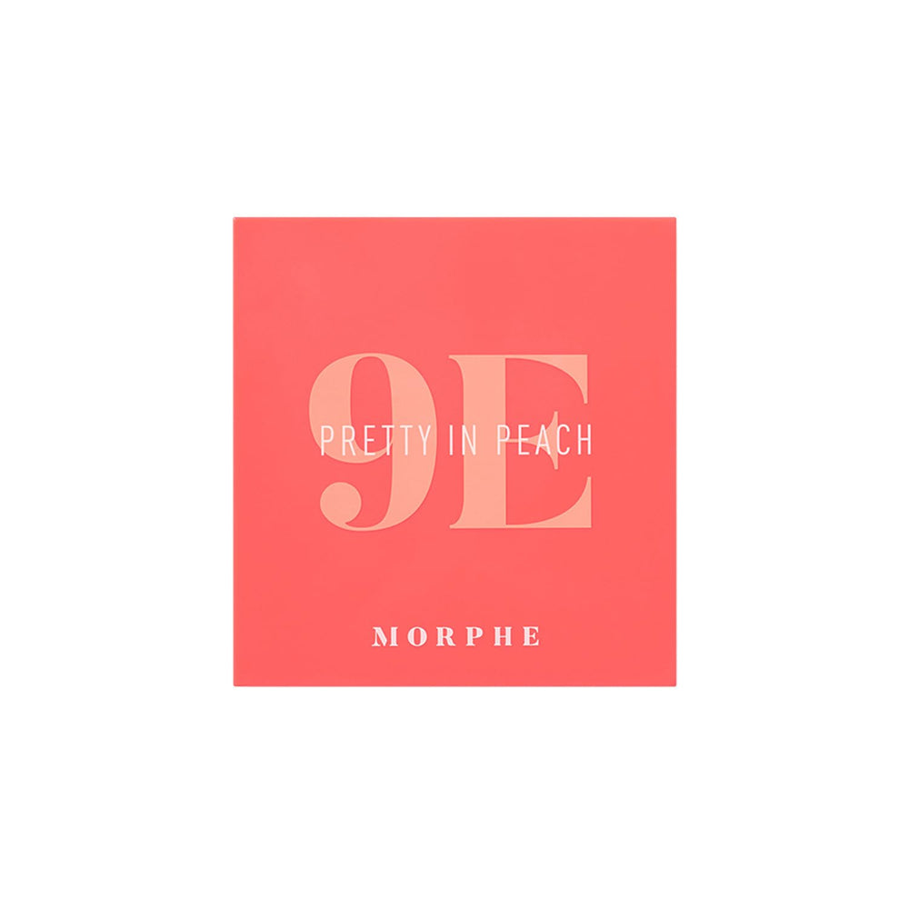 Morphe 9E Pretty In Peach on model demonstrates matte and shimmer finishes for dimensional eye makeup