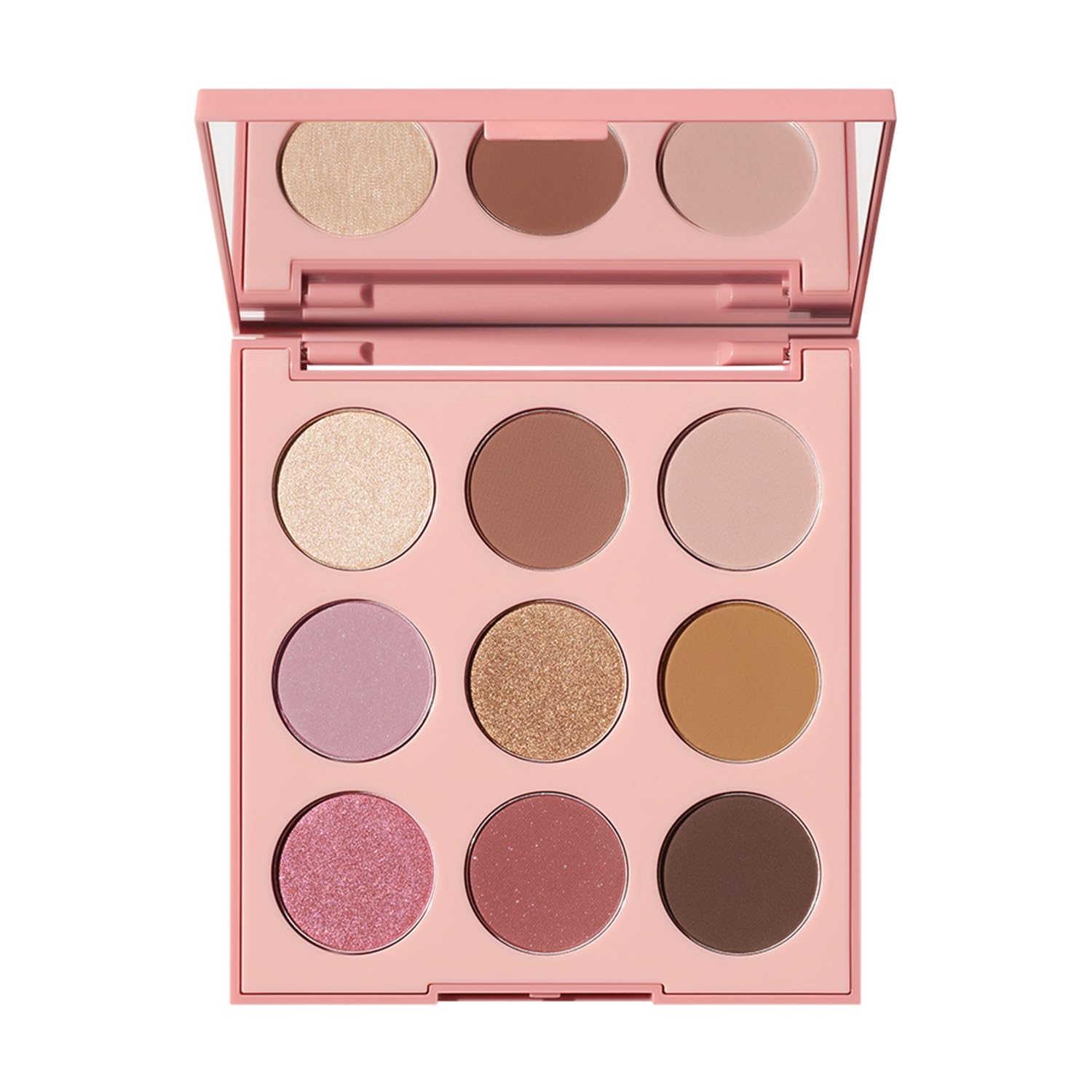 Morphe 9G Sunrise Glow Palette open shows warm rosy neutrals for versatile eye looks.