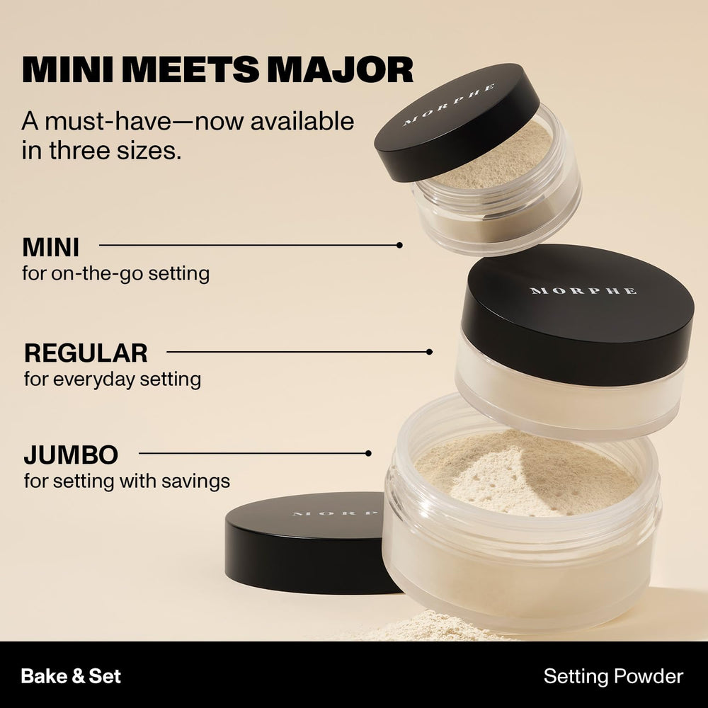 Morphe Bake & Set powder used with brush for precise setting.