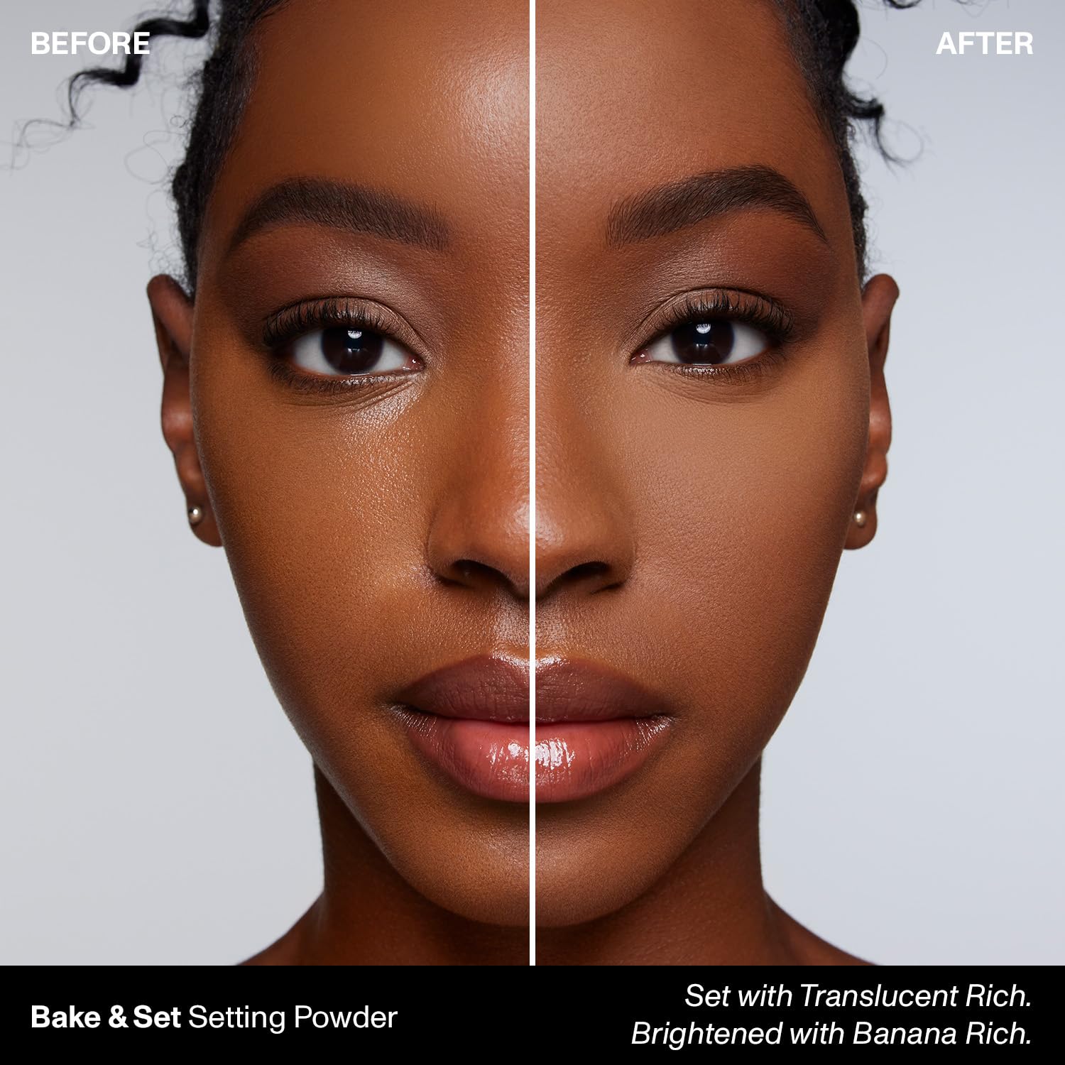 Morphe Bake and Set powder brush application demonstrates lightweight coverage and shine control