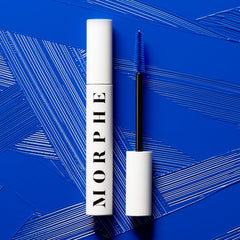 Morphe Big Prime Lash Primer before mascara highlights blue tint and enhanced color payoff.